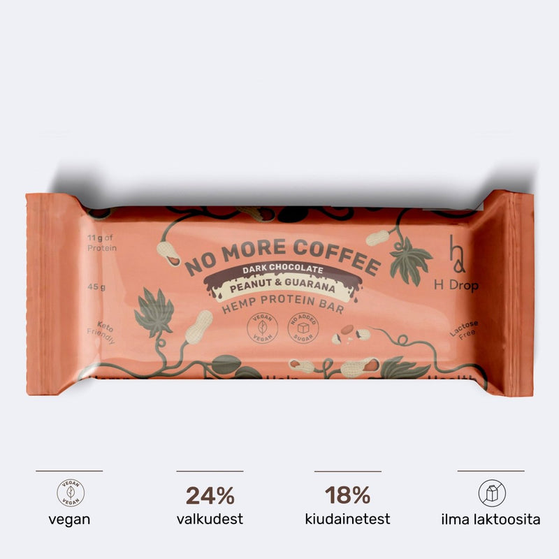 No More Coffee - kanepi proteiinibatoonid maapähkli ja guaraanaga tumedas šokolaadis (1 tk.) H Drop Eesti